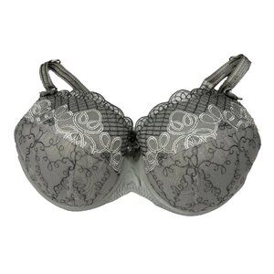 ⭐ NWT Fit Fully Yours Autumn Moulded Bra • Grey Lace Embroidered • 36B ⭐